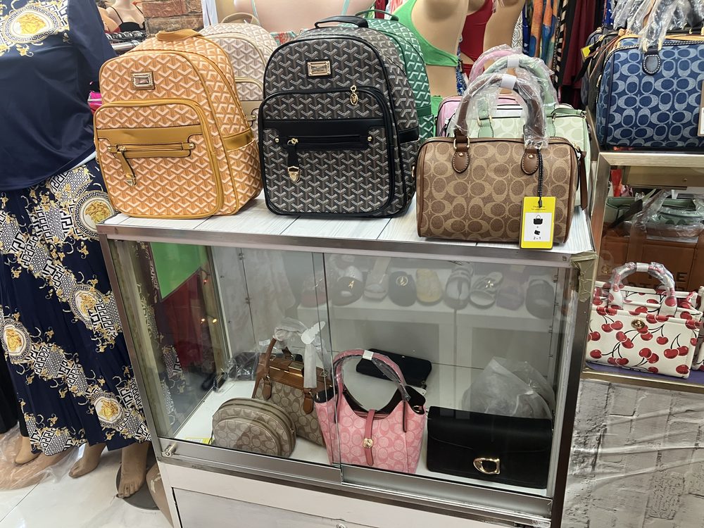 Backpacks and handbags display