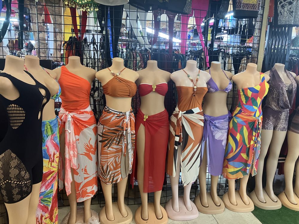 Sarong and bikini sets on mannequins